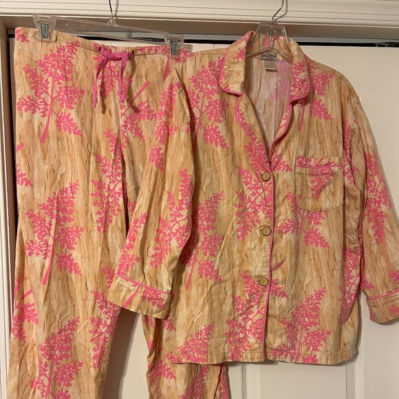 BEDHEAD Sz M Multi-Color Wood With Pink Coral Pattern Pajamas Set - Picture 1 of 9